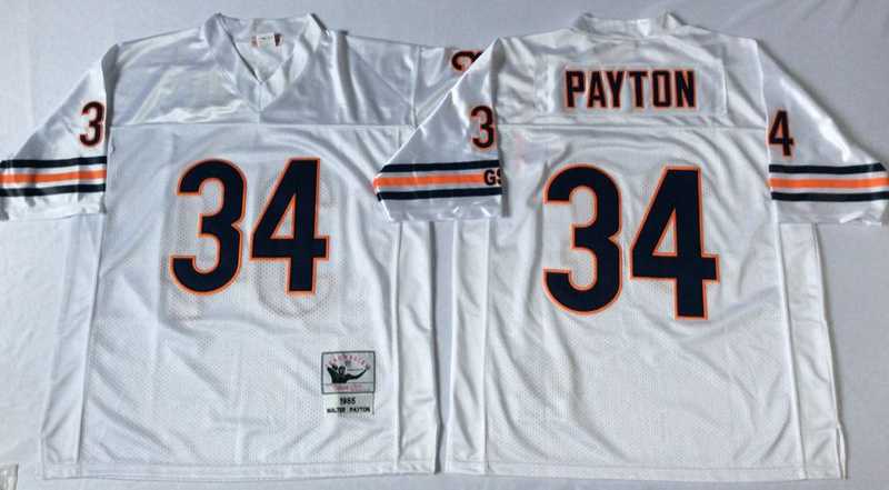 Bears 34 Walter Payton White M&N Road Throwback Jersey->nfl m&n throwback->NFL Jersey